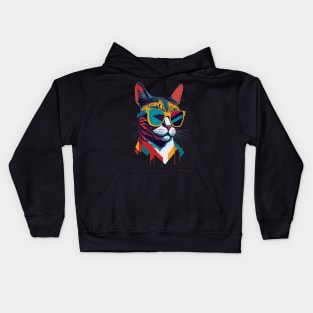 Retro Cool Cat: Vintage Vibes and Feline Flair Kids Hoodie